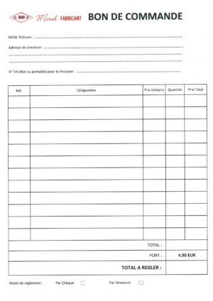 BON DE COMMANDE à envoyer par mail à contact@morel-fabriquant.fr